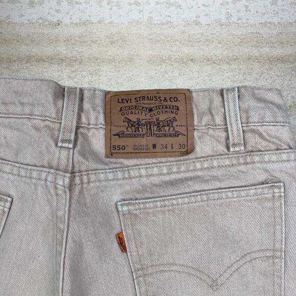 Vintage Orange Tab Levis 550 Jeans Relaxed Fit Tapered Leg Tan Wash Made USA 90s - Picture 4 of 6